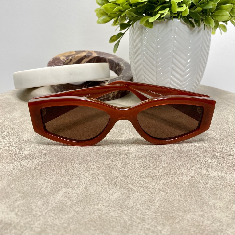 DIFF 55mm Kai Oval Sunglasses Nutshell Frame Brow… - image 1